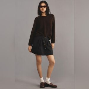 By Anthropologie Black Cotton Mini Skirt Sz L NWT Classic Preppy Fall